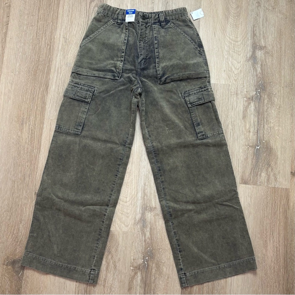Talbots Kids Adjustable Waist Olive Corduroy Green Cargo Pants 10